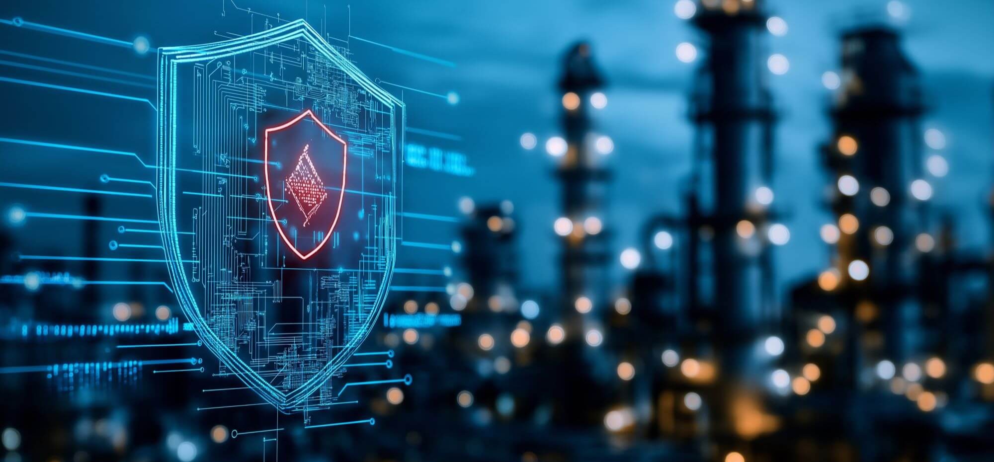 A security badge layered on a technology backdrop