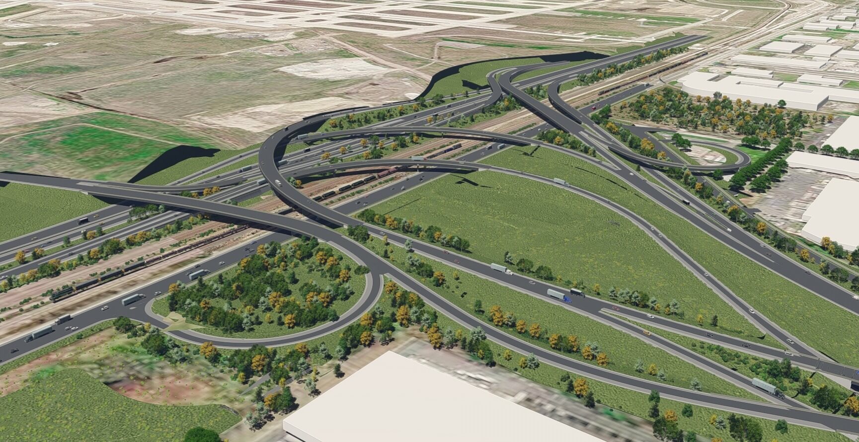 A rendering of the O'Hare I-490/IL 390 Interchange