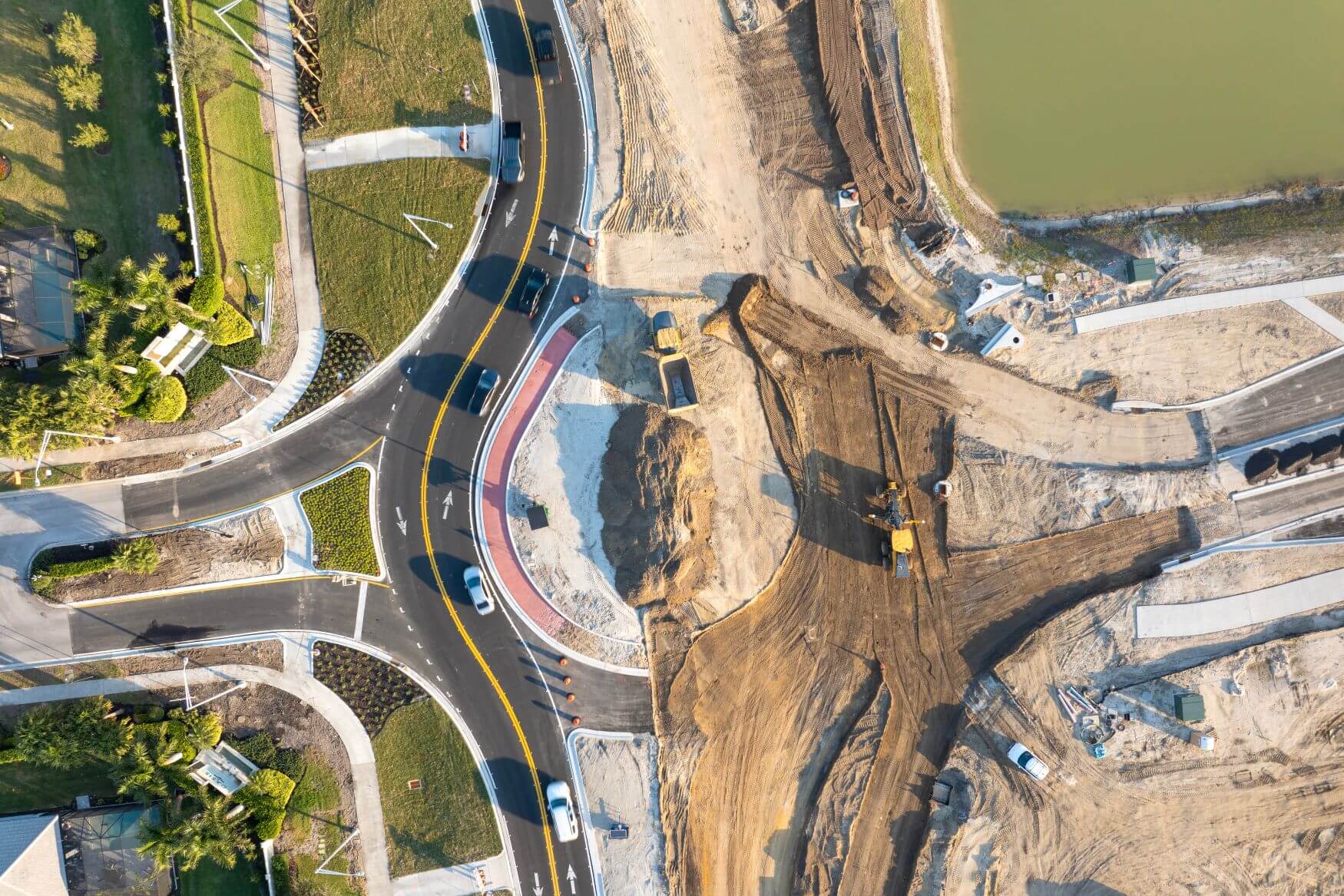Roundabout construction from an aerial view