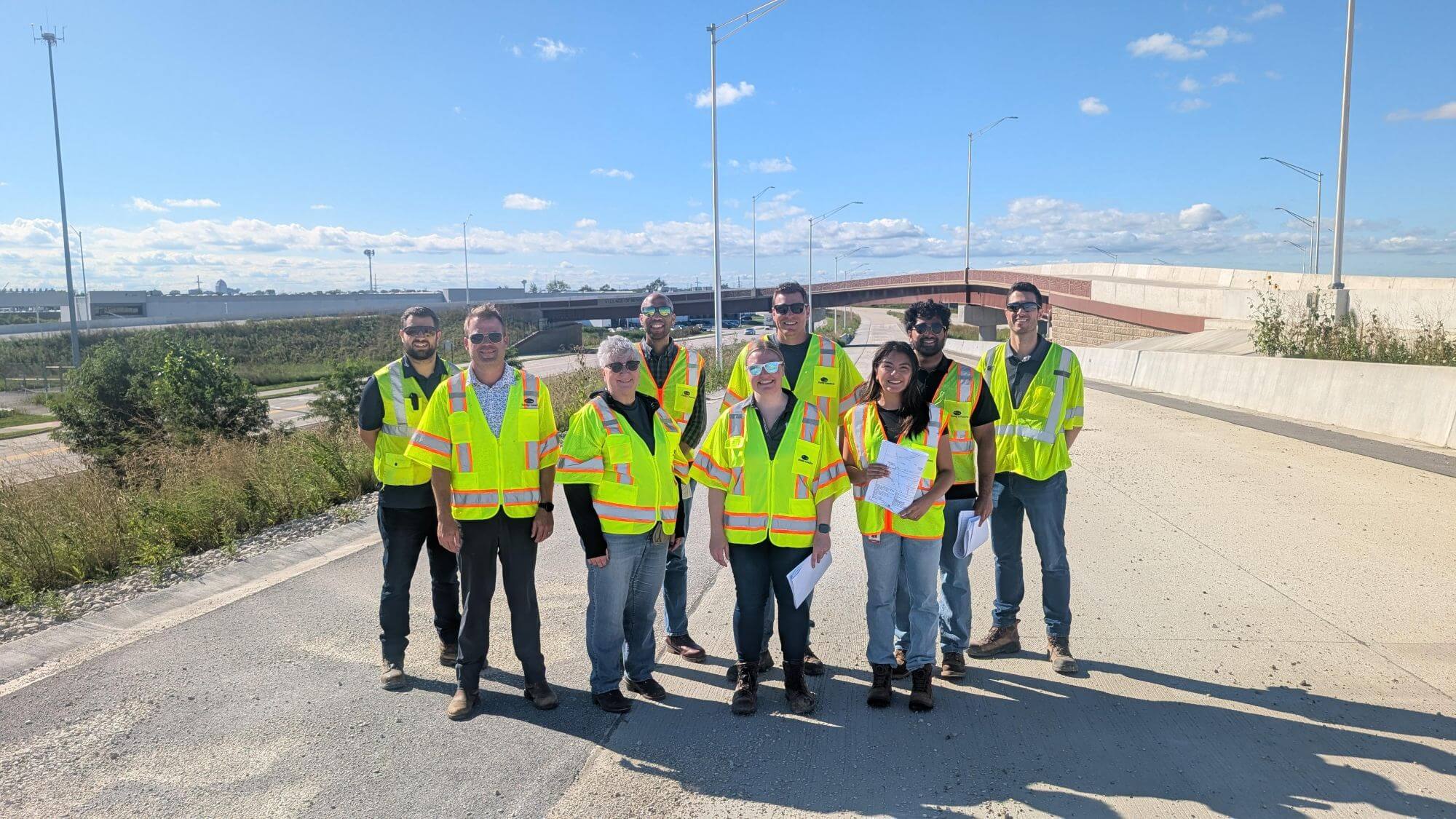Stanley Consultants transportation team at the Elgin O'Hare Interchange on a sunny day