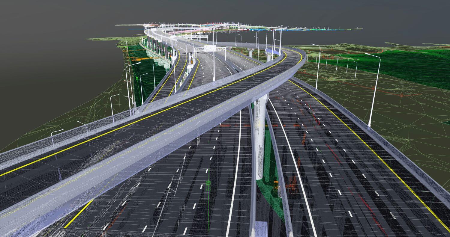 Wireframe view of highway system