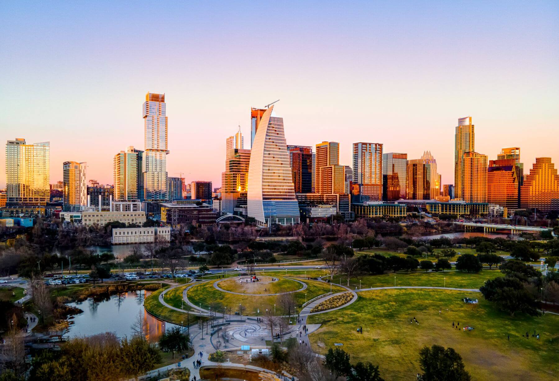 Sunset over the city of Austin, Texas